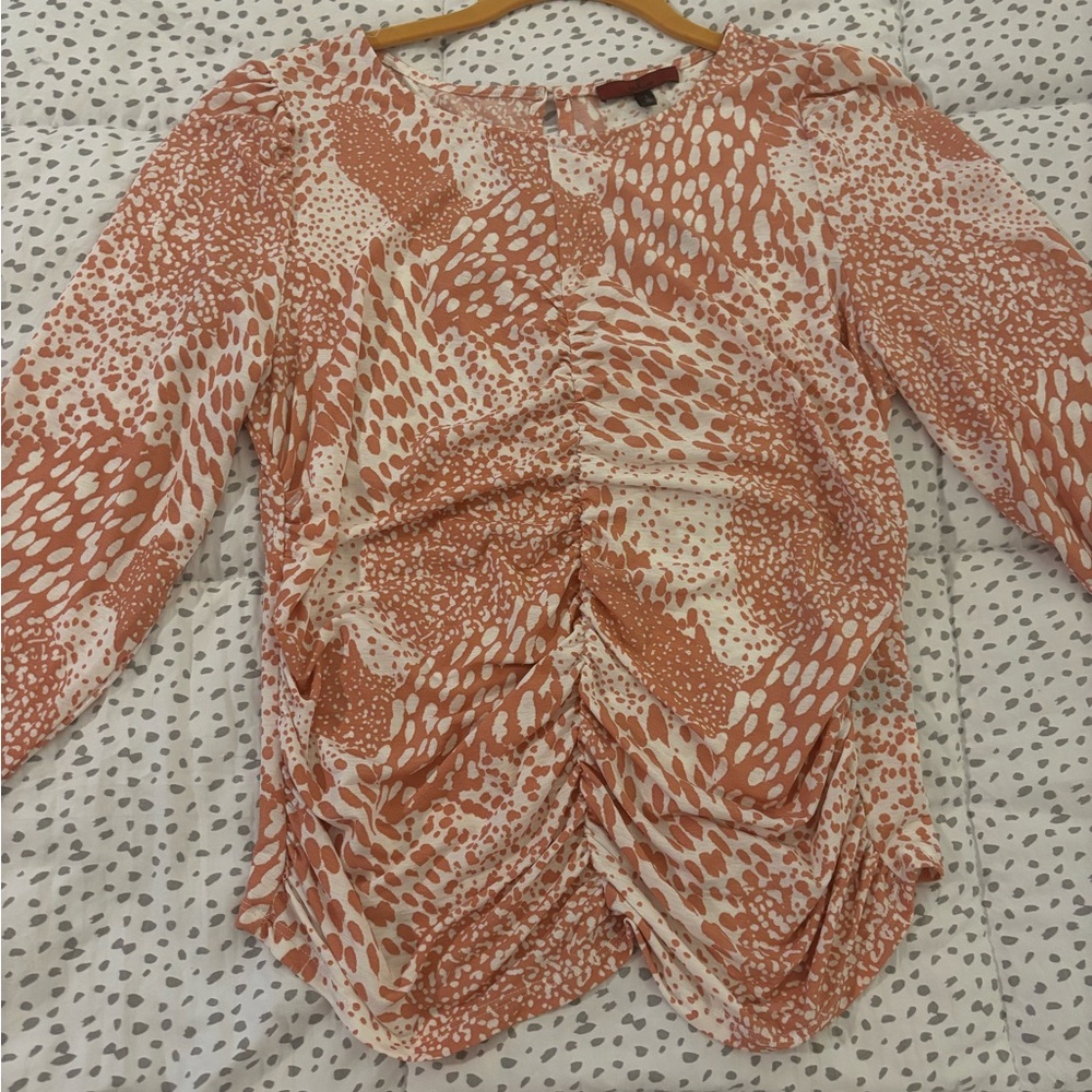 Elegant Ruched Pattern Blouse in Warm Orange